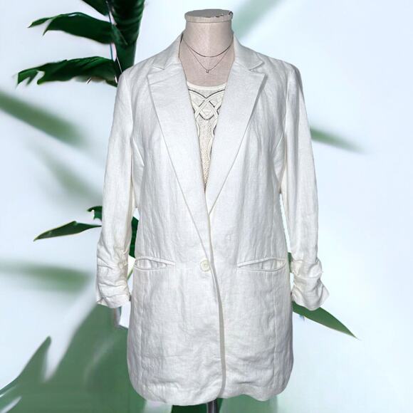 MICHAEL KORS 100% Linen Cream Blazer Gathered Sleeve One-Button Standard Notch 6 - Picture 11 of 11